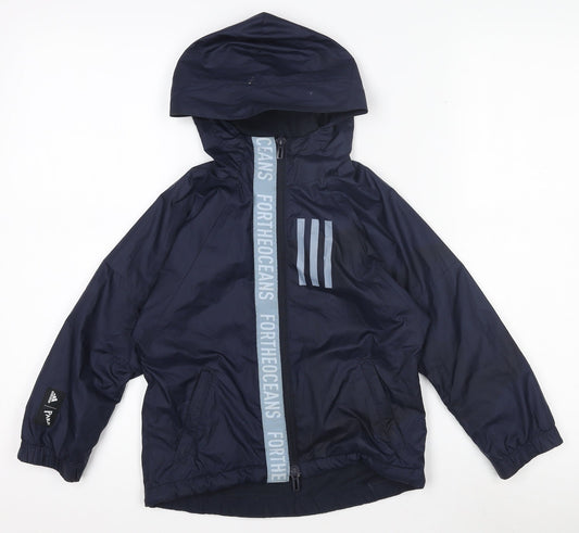 Adidas Boys Navy Blue 4-5 Years Windbreaker Hooded Active Jacket