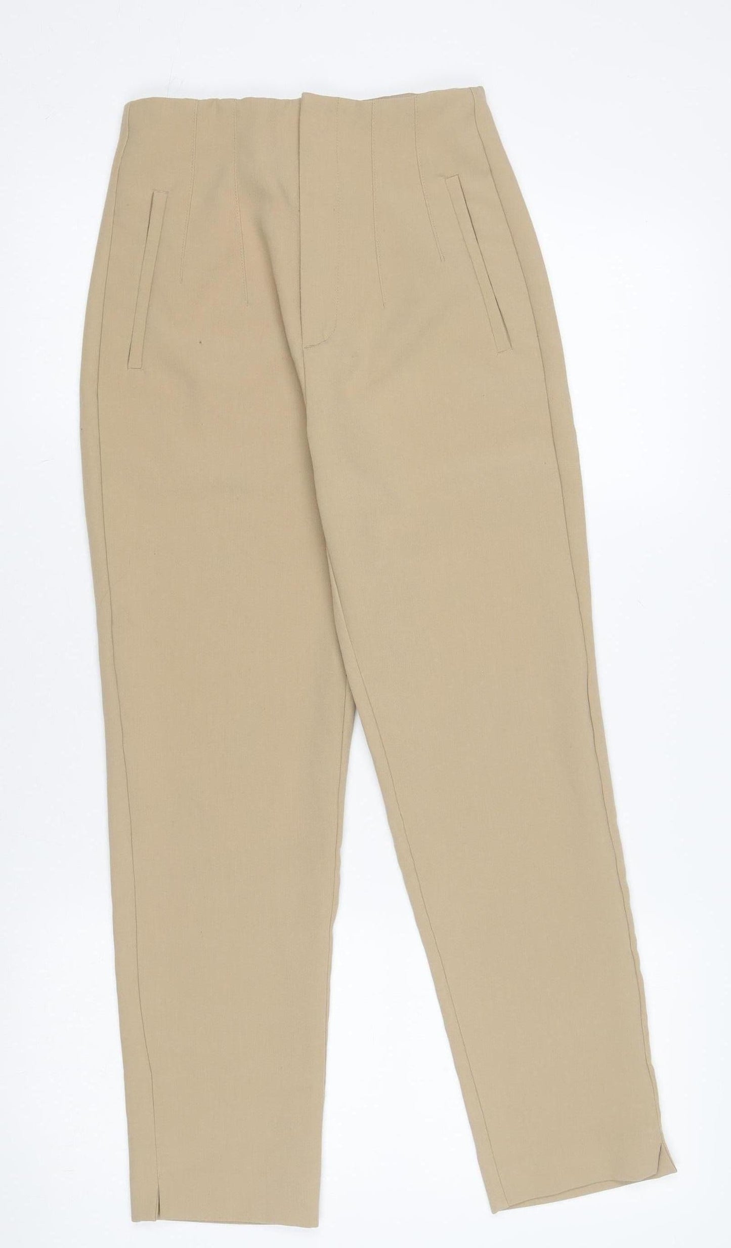 Stradivarius Women Beige Slim Fit Straight Trousers UK 6