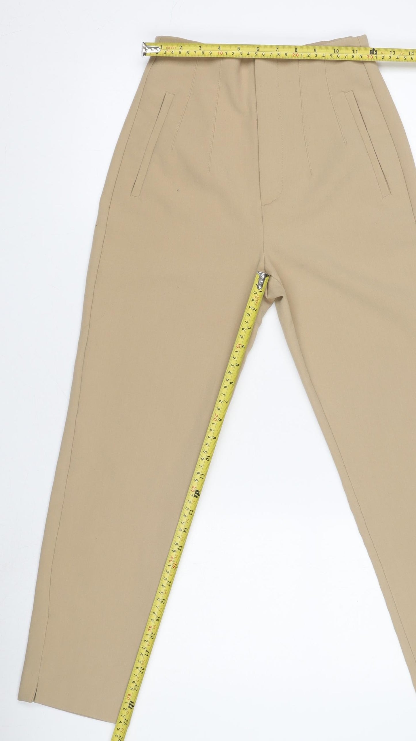Stradivarius Women Beige Slim Fit Straight Trousers UK 6