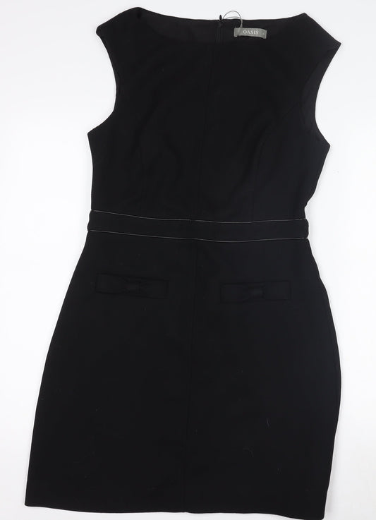 Oasis Women Black Size 12 Sleeveless Sheath Knee Length Dress