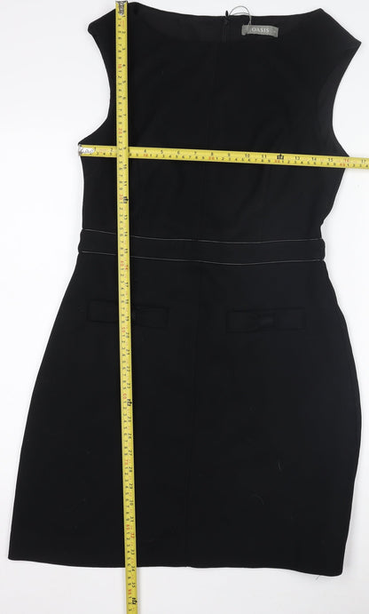 Oasis Women Black Size 12 Sleeveless Sheath Knee Length Dress