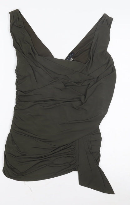 Coast Women's Green Wrap Jersey Sleeveless Blouse Size 12