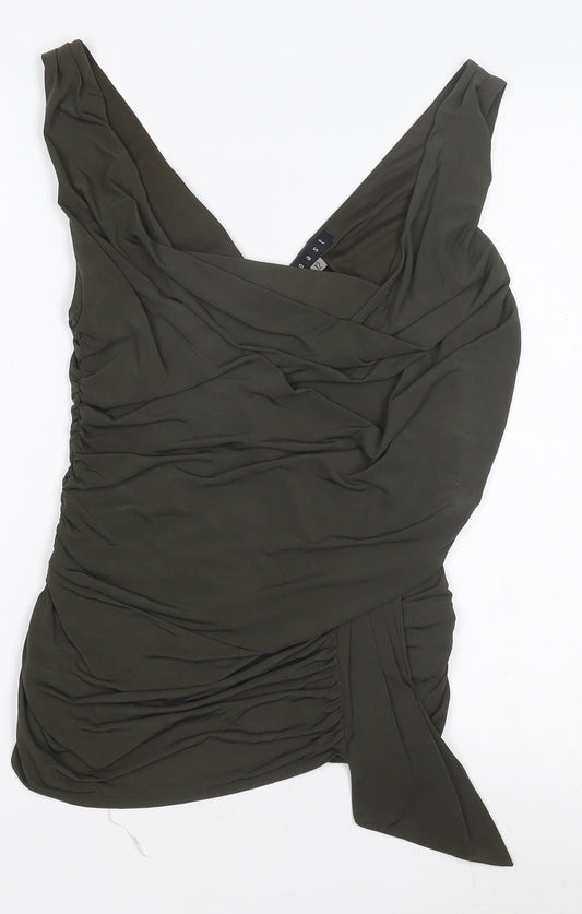 Coast Women's Green Wrap Jersey Sleeveless Blouse Size 12
