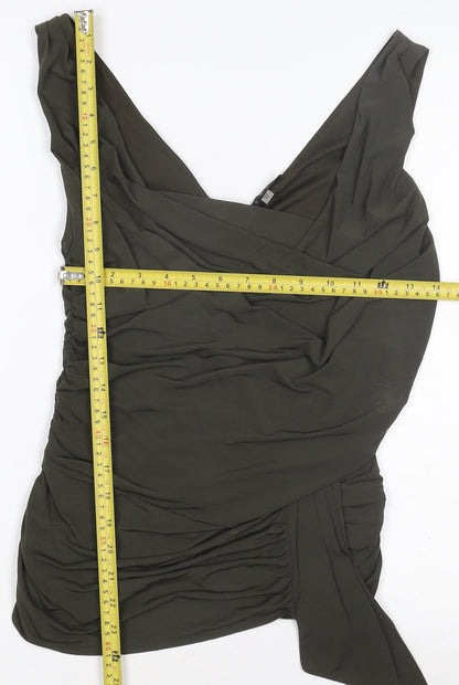 Coast Women's Green Wrap Jersey Sleeveless Blouse Size 12