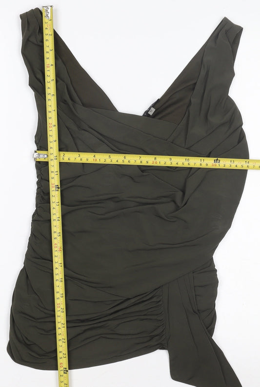 Coast Women's Green Wrap Jersey Sleeveless Blouse Size 12