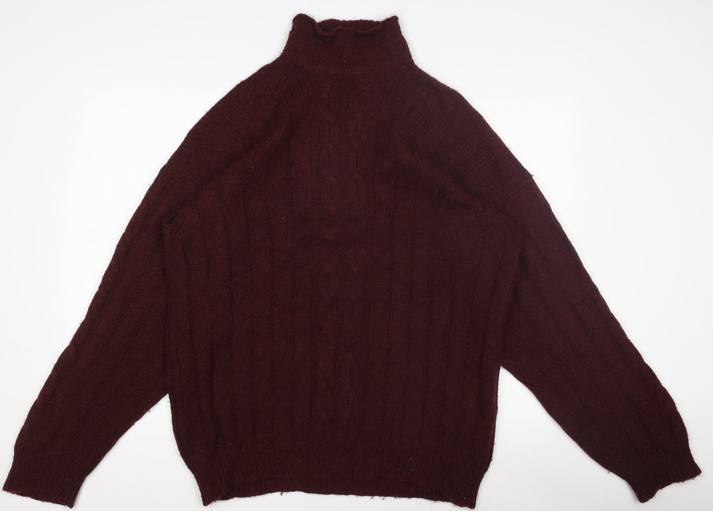 Mulberry Men’s Red Cable-Knit Roll Neck Wool Camel Jumper M