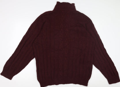 Mulberry Men’s Red Cable-Knit Roll Neck Wool Camel Jumper M