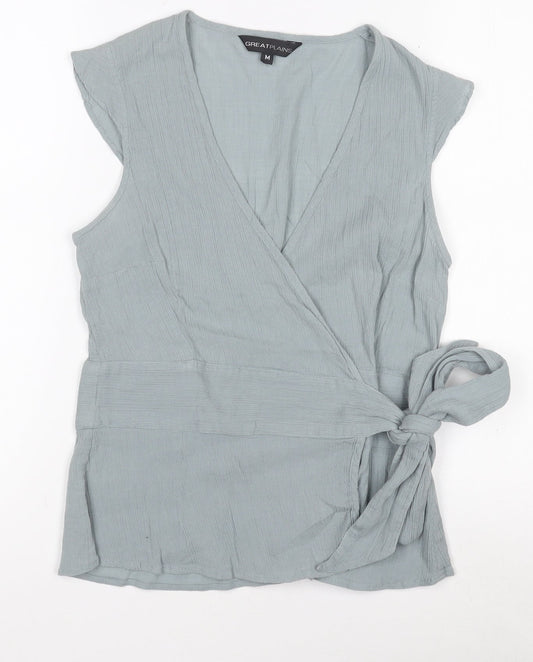 Great Plains Womens Green 100% Cotton Wrap Blouse Medium