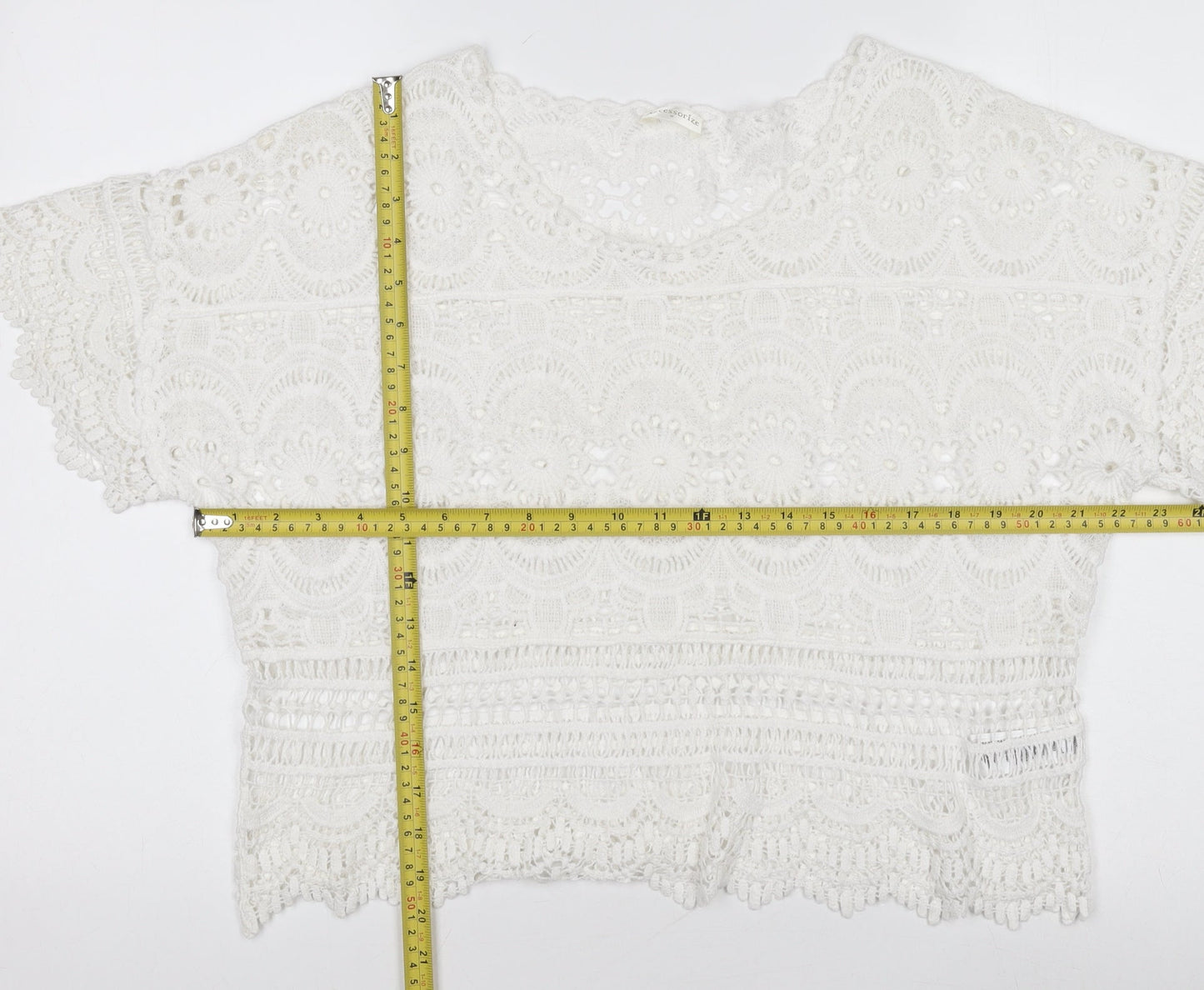 Accessorize Women’s White Cotton Lace Cropped Blouse M