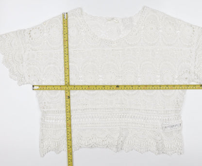 Accessorize Women’s White Cotton Lace Cropped Blouse M