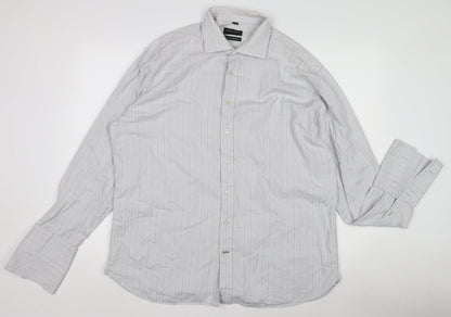 Racing Green Men’s Grey Striped 100% Cotton Long Sleeve Formal Shirt Size L