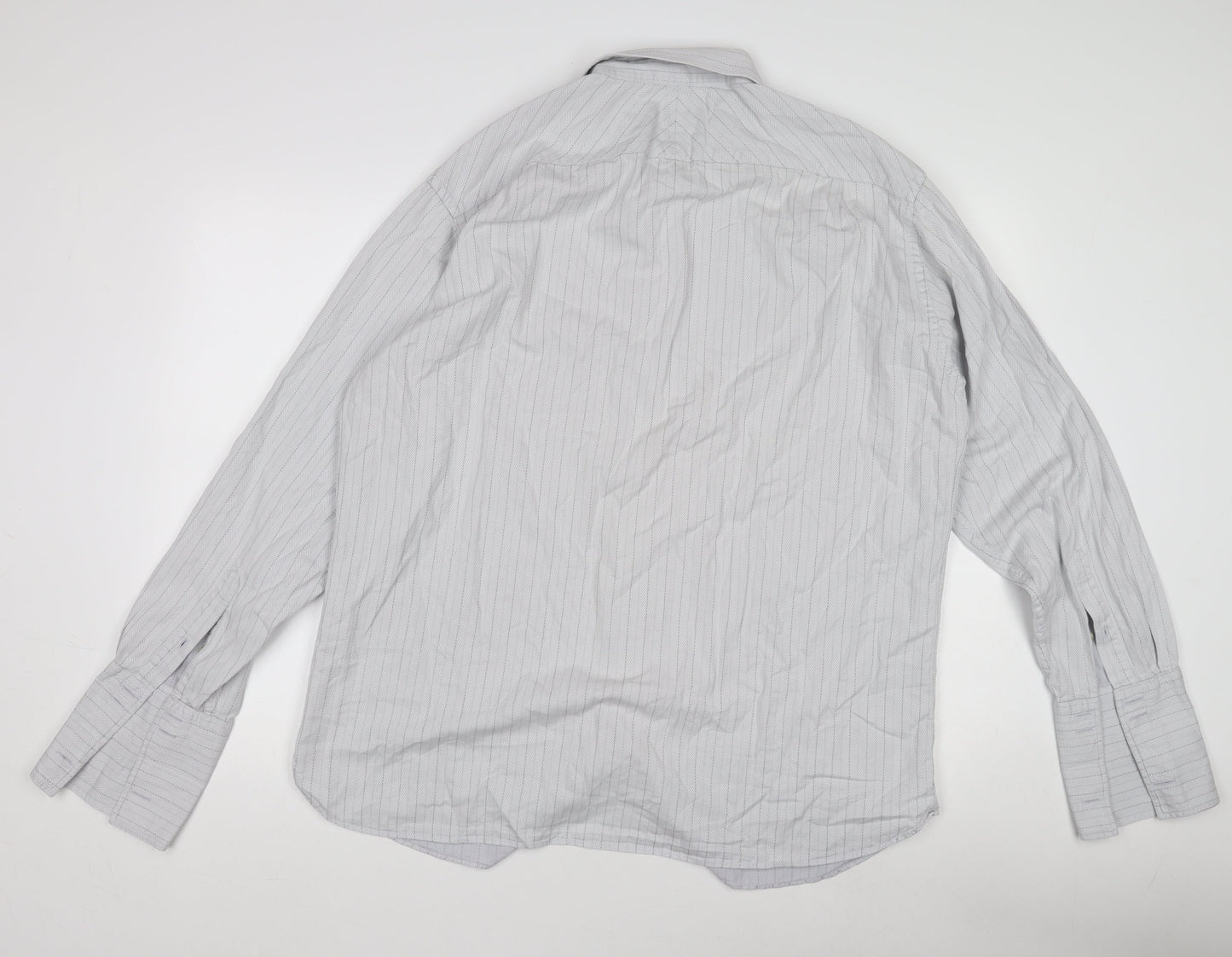 Racing Green Men’s Grey Striped 100% Cotton Long Sleeve Formal Shirt Size L