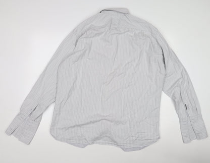 Racing Green Men’s Grey Striped 100% Cotton Long Sleeve Formal Shirt Size L