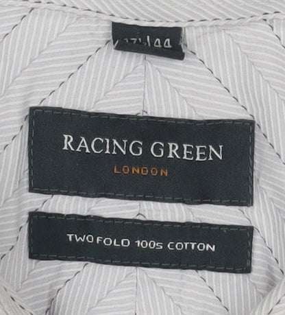 Racing Green Men’s Grey Striped 100% Cotton Long Sleeve Formal Shirt Size L