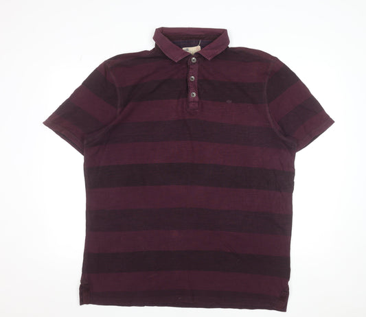 Kurt & Coast Men's Purple Striped Cotton Polo Shirt XL Tailored Fit