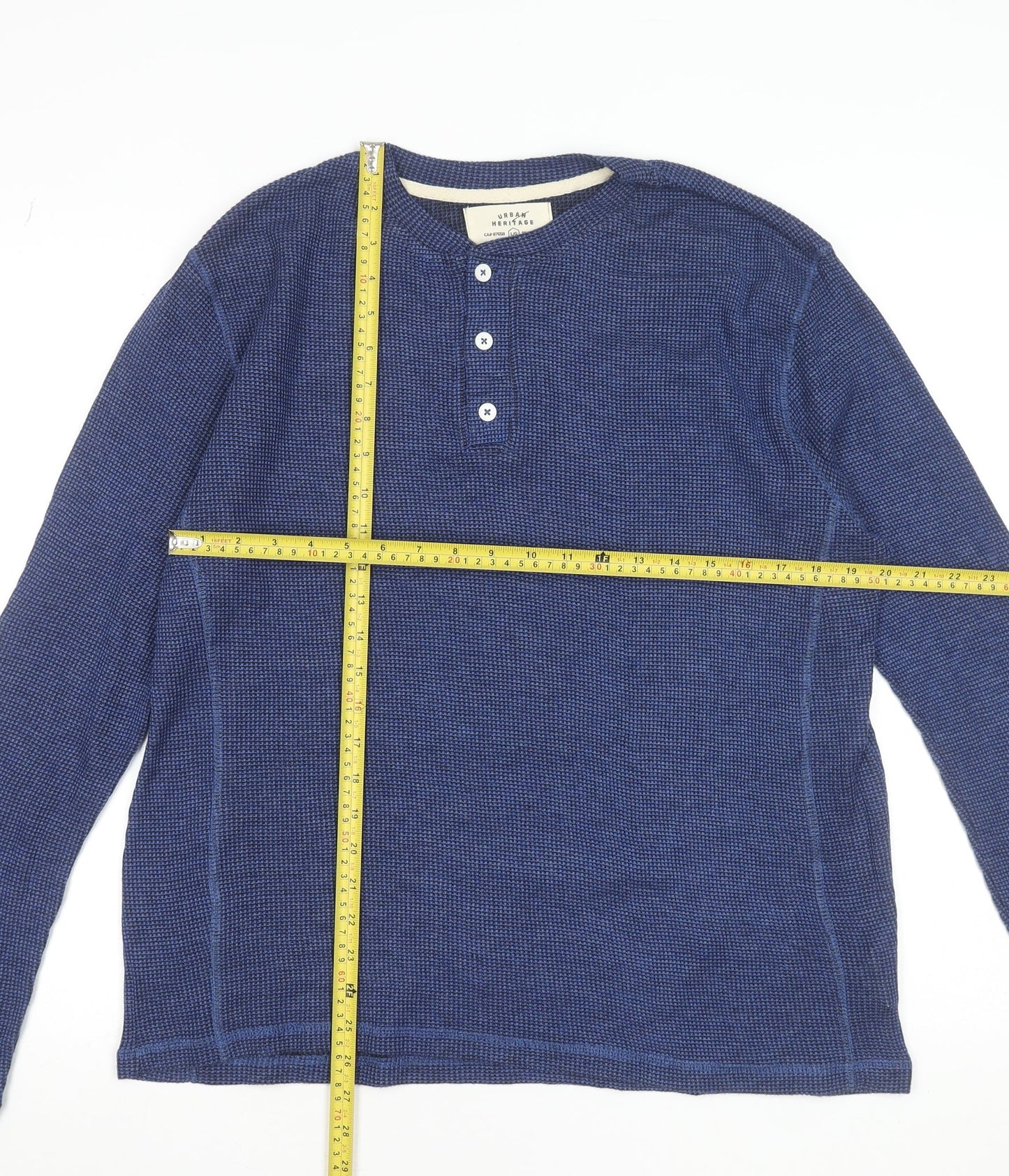 Urban Heritage Men's Blue Long Sleeve Henley T-Shirt Size L