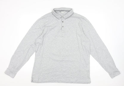 Marks and Spencer Men's Grey Long Sleeve Cotton Polo Shirt XL