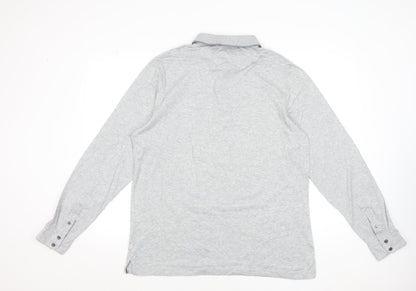 Marks and Spencer Men's Grey Long Sleeve Cotton Polo Shirt XL