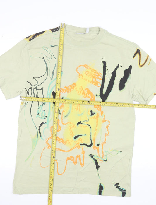 Weekday Men's Beige Art Print Graphic T-Shirt Size S