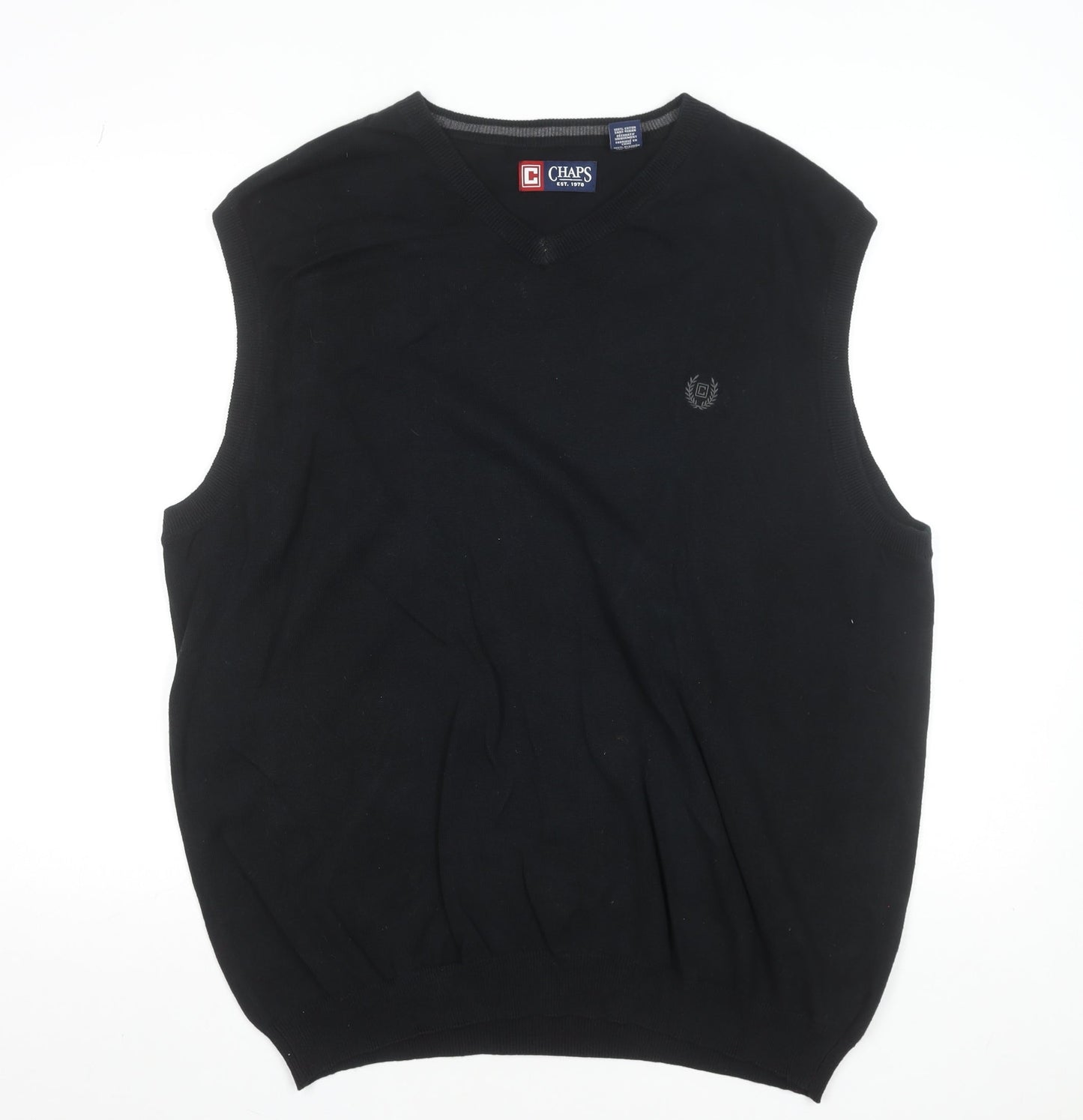 Chaps Men’s Black Cotton V-Neck Sleeveless Vest XL Classic Knit Jumper