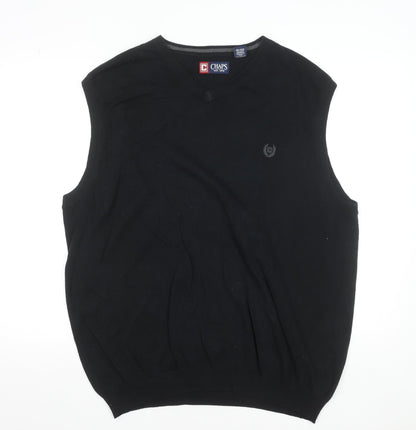 Chaps Men’s Black Cotton V-Neck Sleeveless Vest XL Classic Knit Jumper