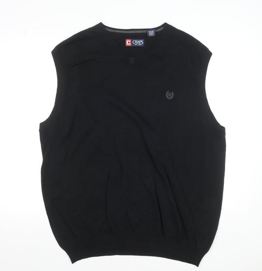 Chaps Men’s Black Cotton V-Neck Sleeveless Vest XL Classic Knit Jumper