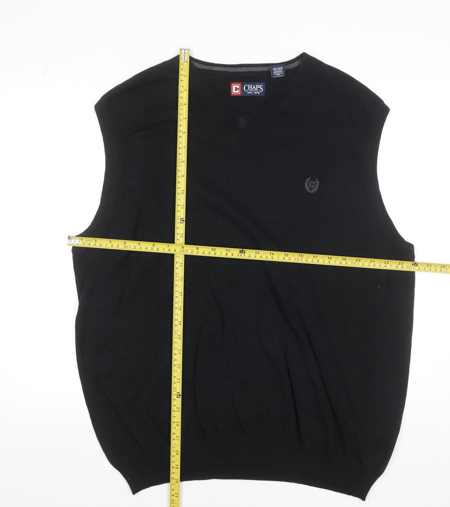 Chaps Men’s Black Cotton V-Neck Sleeveless Vest XL Classic Knit Jumper