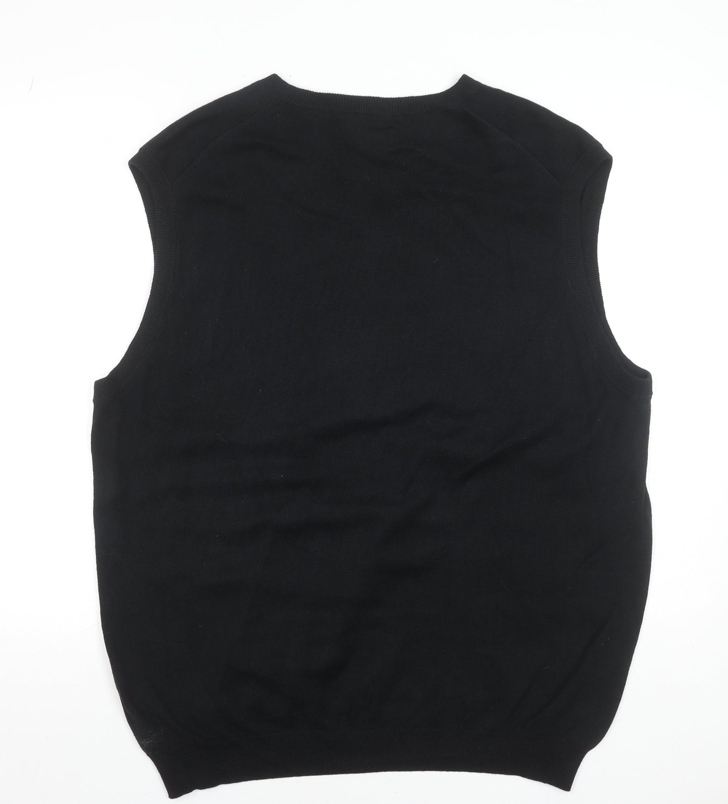 Chaps Men’s Black Cotton V-Neck Sleeveless Vest XL Classic Knit Jumper