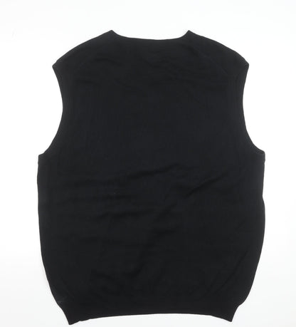 Chaps Men’s Black Cotton V-Neck Sleeveless Vest XL Classic Knit Jumper