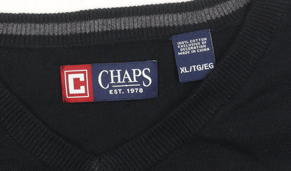 Chaps Men’s Black Cotton V-Neck Sleeveless Vest XL Classic Knit Jumper