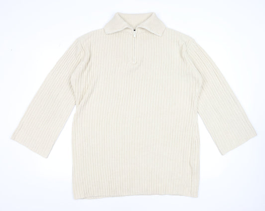 Womens UK Size 12 Threadbare Beige Half Zip Jumper