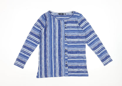 Isle Collection Women Blue Striped Long Sleeve Stretch Top Size S