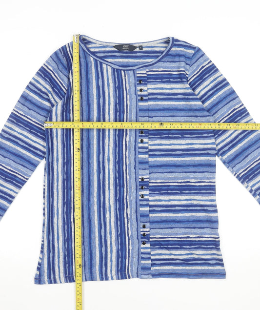 Isle Collection Women Blue Striped Long Sleeve Stretch Top Size S
