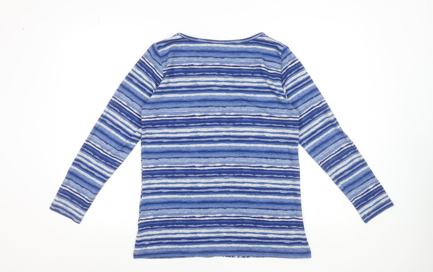 Isle Collection Women Blue Striped Long Sleeve Stretch Top Size S