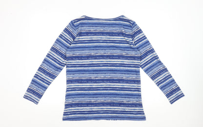 Isle Collection Women Blue Striped Long Sleeve Stretch Top Size S