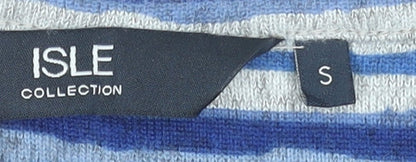 Isle Collection Women Blue Striped Long Sleeve Stretch Top Size S