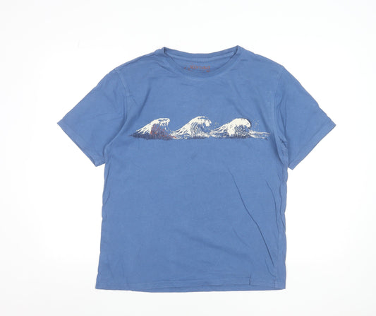 Mantaray Men's Blue Graphic Wave Cotton T-Shirt Size S