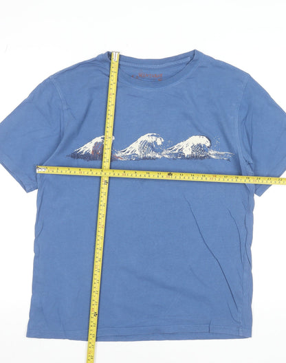 Mantaray Men's Blue Graphic Wave Cotton T-Shirt Size S
