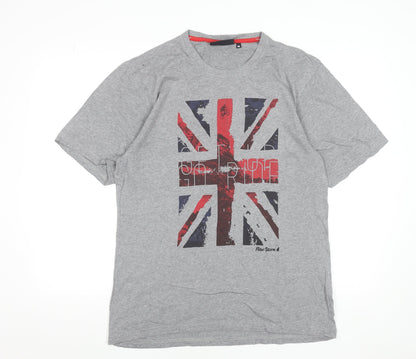 Peter Storm Men’s Grey Union Jack Graphic Cotton T-Shirt Size M