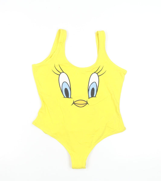 Topshop Women’s Yellow Tweety Bodysuit UK 10 Cotton Blend Looney Tunes