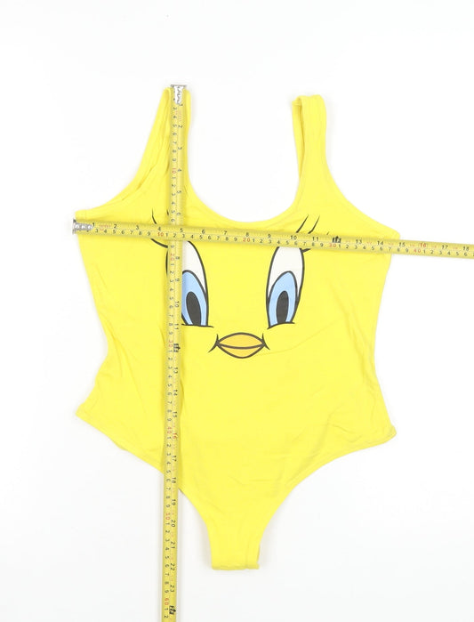Topshop Women’s Yellow Tweety Bodysuit UK 10 Cotton Blend Looney Tunes