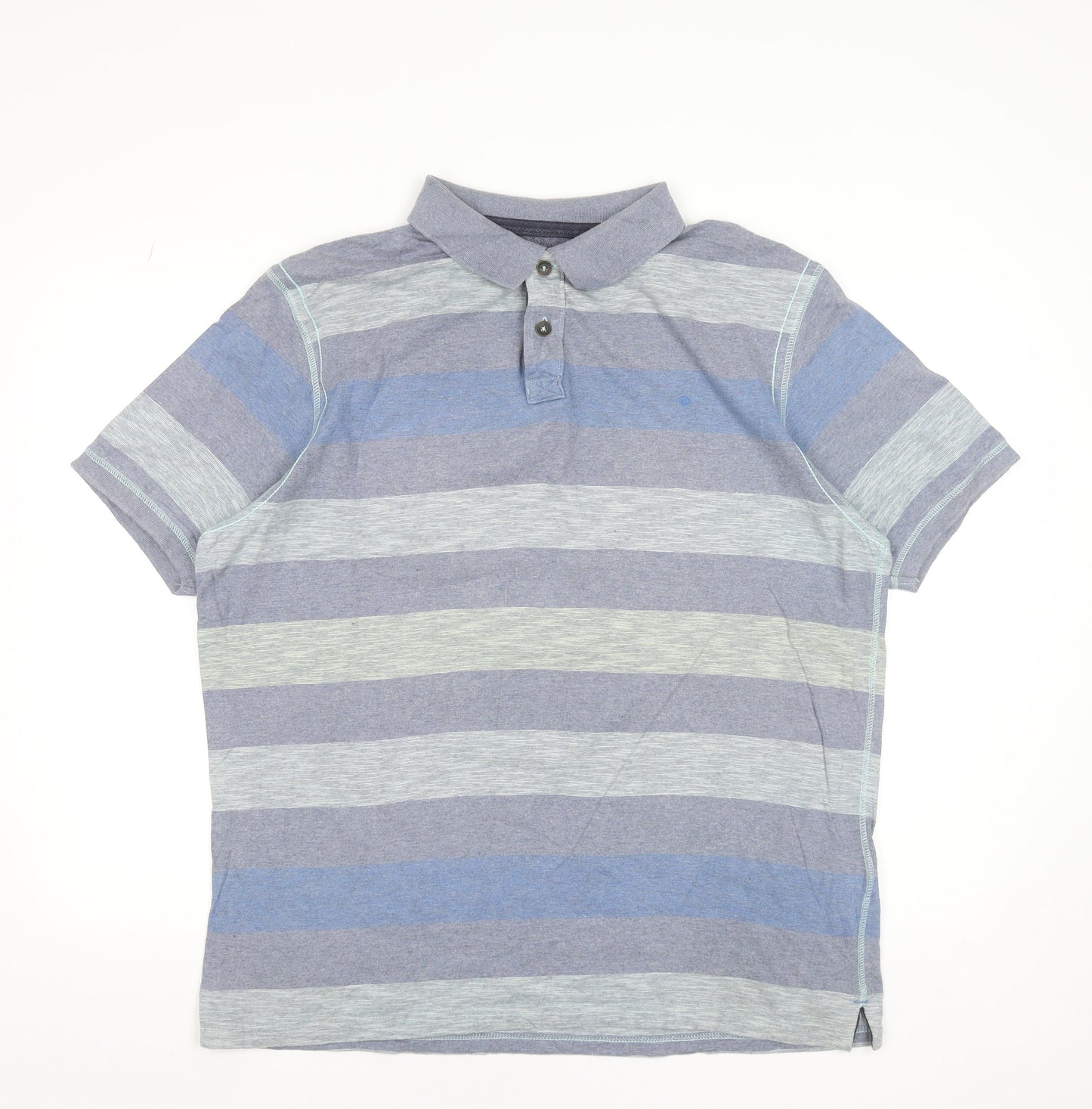 Marks and Spencer Men’s Blue Striped Cotton Polo Shirt XL