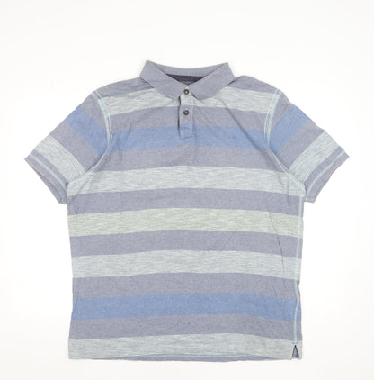 Marks and Spencer Men’s Blue Striped Cotton Polo Shirt XL