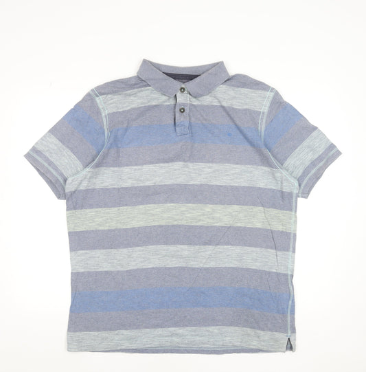 Marks and Spencer Men’s Blue Striped Cotton Polo Shirt XL