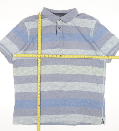 Marks and Spencer Men’s Blue Striped Cotton Polo Shirt XL