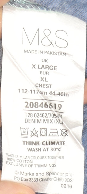 Marks and Spencer Men’s Blue Striped Cotton Polo Shirt XL