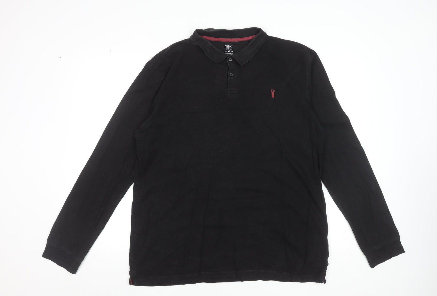 Next Men’s Black Long Sleeve Cotton Stretch Polo Shirt XL