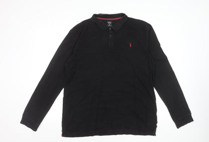 Next Men’s Black Long Sleeve Cotton Stretch Polo Shirt XL