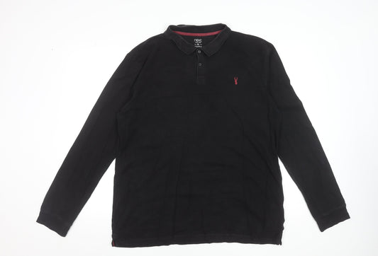 Next Men’s Black Long Sleeve Cotton Stretch Polo Shirt XL