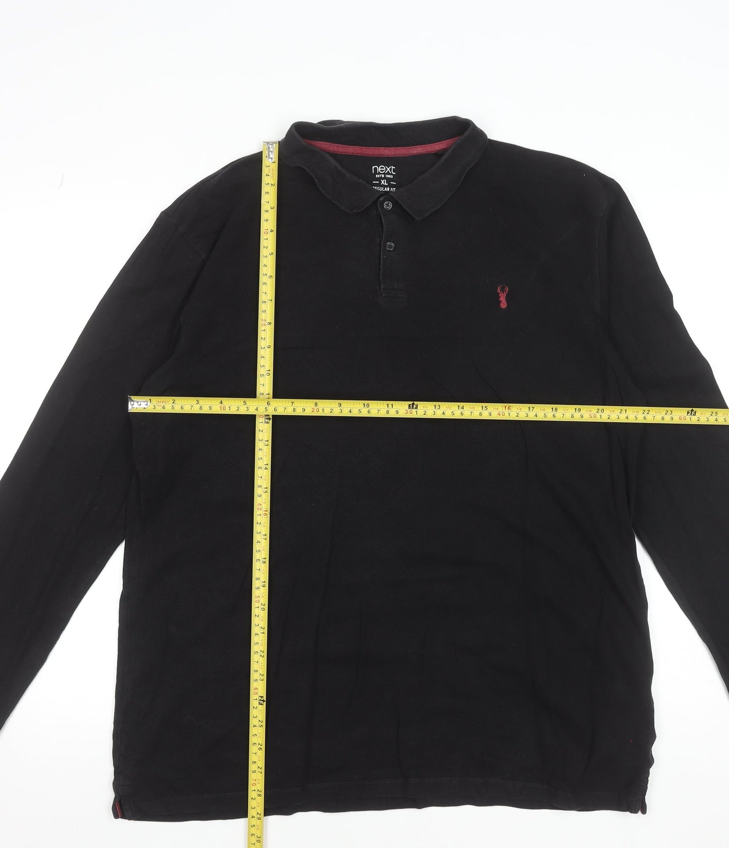 Next Men’s Black Long Sleeve Cotton Stretch Polo Shirt XL